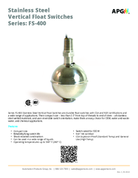 Thumbnail of document Data Sheet - FS-400 Vertical Float Switch